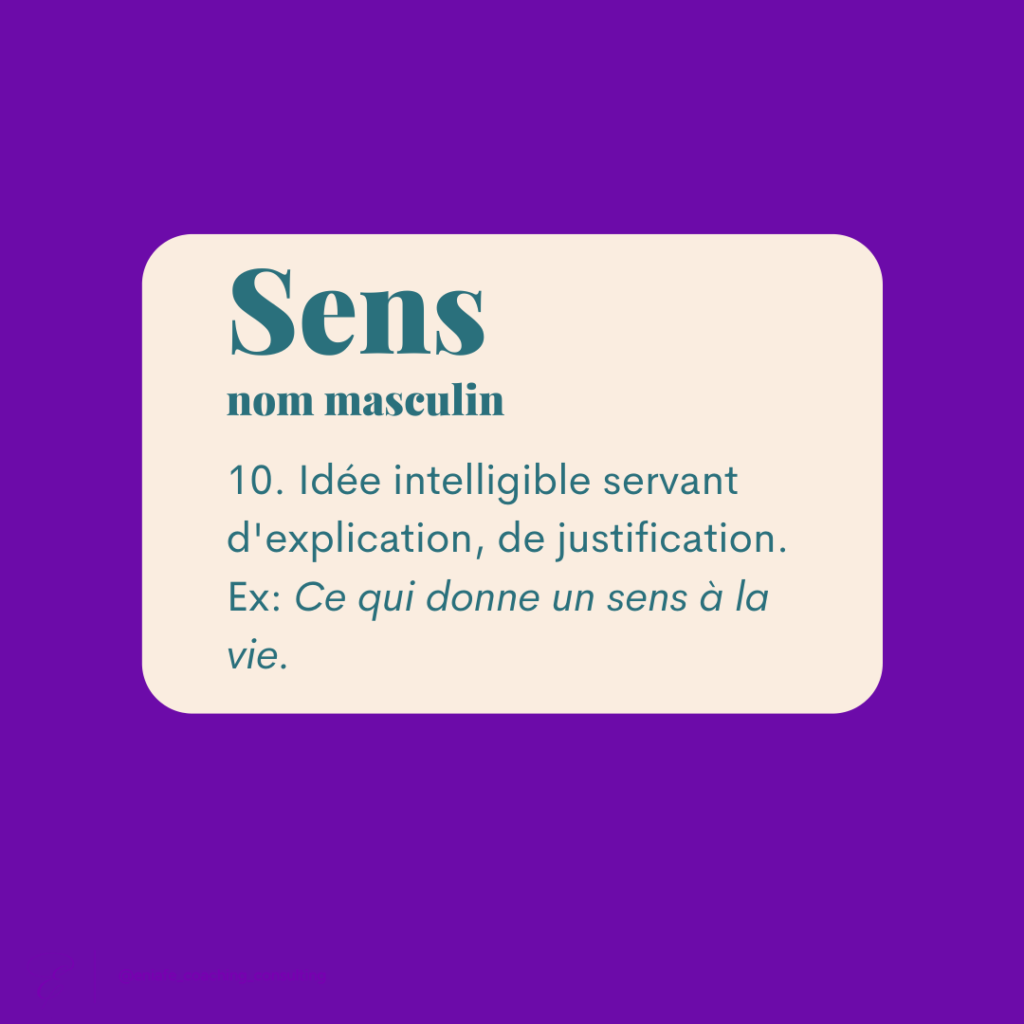 définition du mot Sens selon le Robert. Pour introduire la question de la quête de sens au travail.
